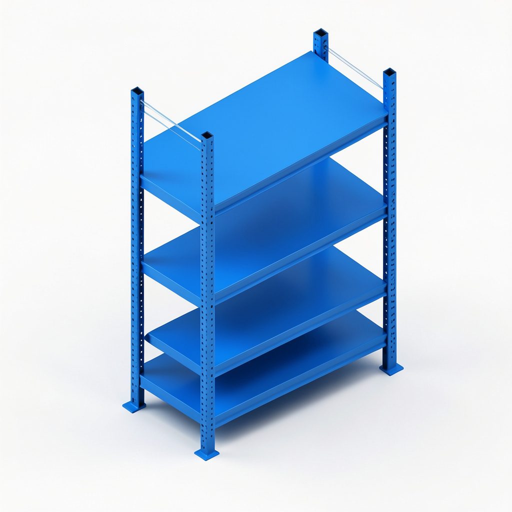 Industrial commercial storage steel shelving cantilever rack with multiple tiers, cool metallic grey finish
