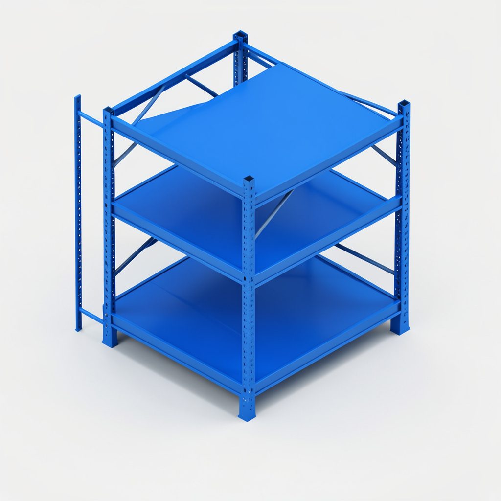 High-quality cantilever pallet racking system with multiple arms, steel construction, warehouse backdrop